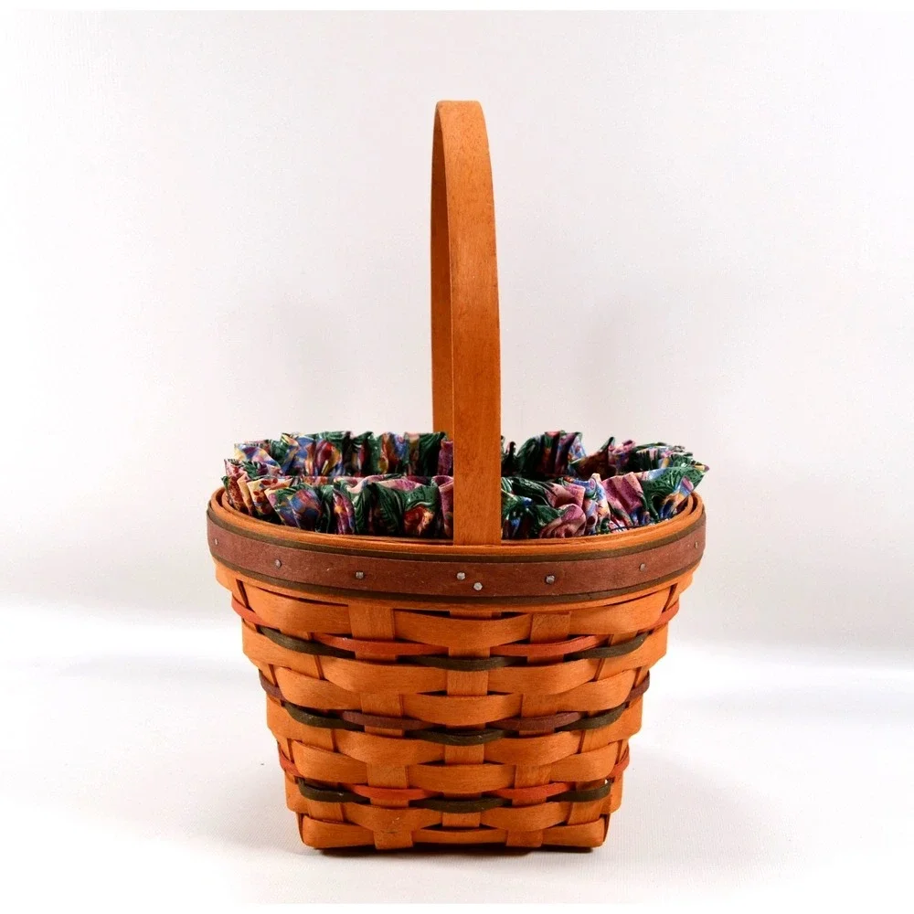 Longaberger 1996 Easter Basket Liner Egg Print Cloth Plastic Protector Handle